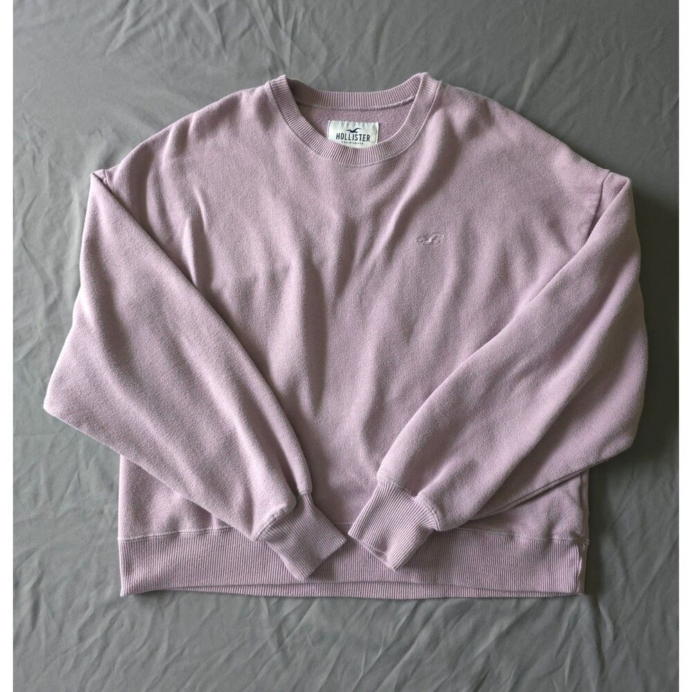 Hollister Womens Dusty Pink Oversized Crewneck Sweatshirt Embroidered Logo M
